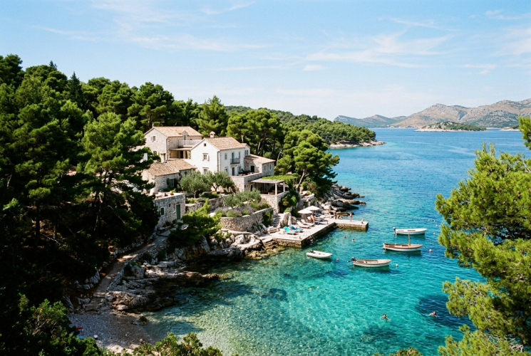 Little Green Bay boutique hotel surrounded by pine trees and turquoise Adriatic waters in Hvar Croatia